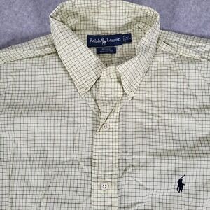 Ralph Lauren Blake Short Sleeve Button Up Shirt Mens XL 100% Cotton Yellow Check